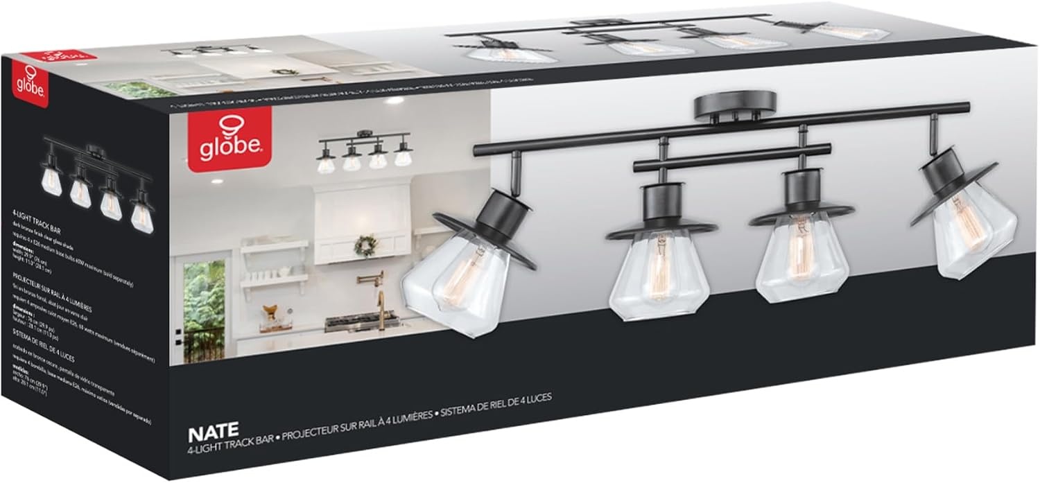 image:imageGlobe Electric 64000045 24 3Light Track Lighting Pewter Clear Glass Shades Ceiling Light Pivot Shade 3 Bulb Kitchen Lights E26 SocketDark Bronze