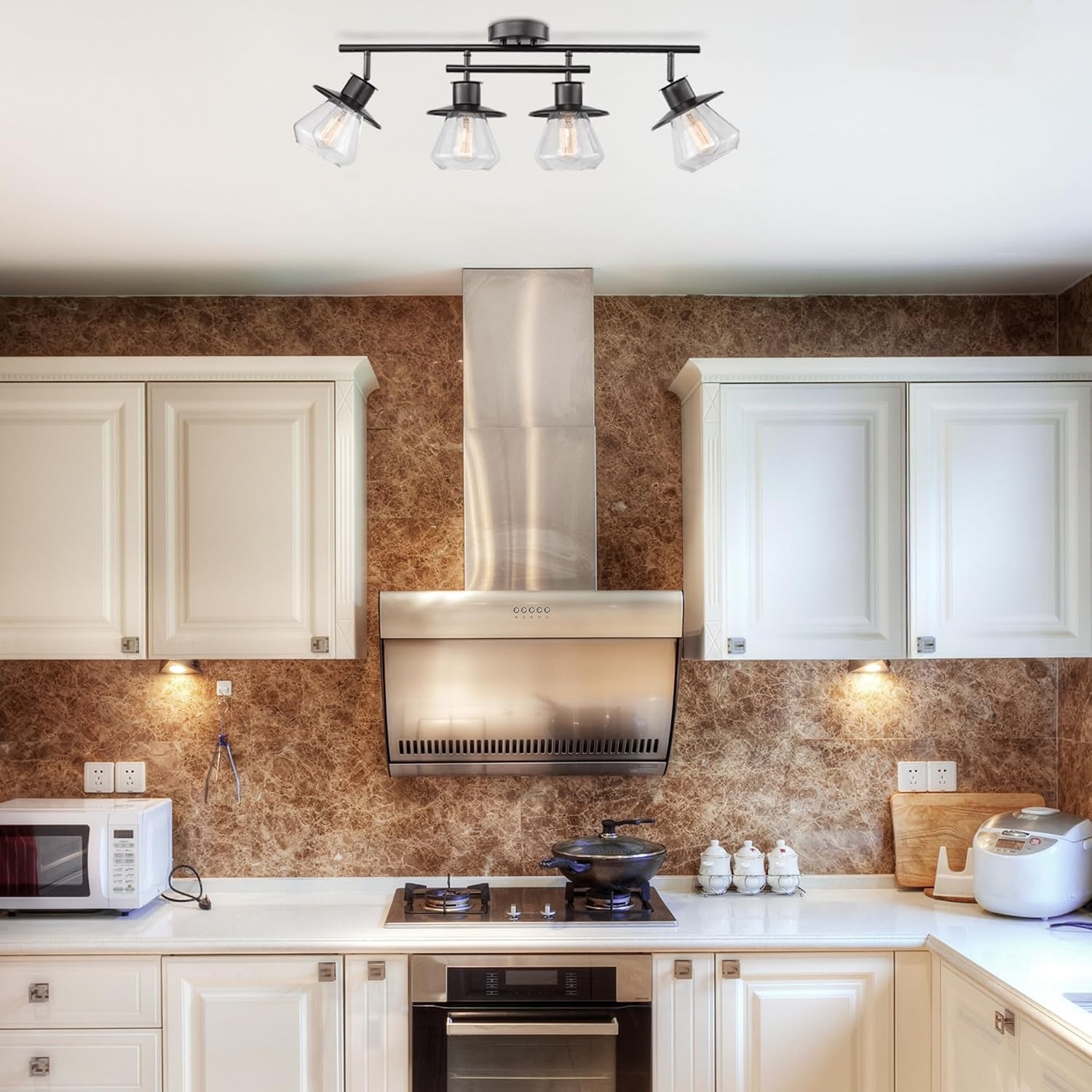 image:imageGlobe Electric 64000045 24 3Light Track Lighting Pewter Clear Glass Shades Ceiling Light Pivot Shade 3 Bulb Kitchen Lights E26 SocketDark Bronze