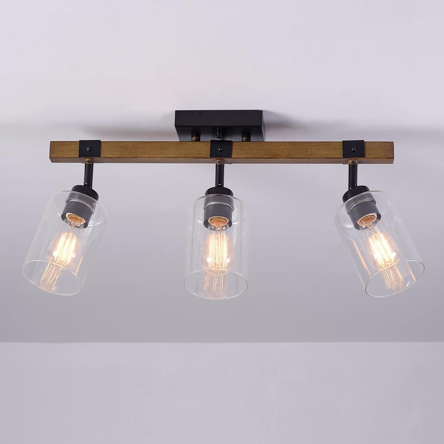 image:imageGlobe Electric 64000045 24 3Light Track Lighting Pewter Clear Glass Shades Ceiling Light Pivot Shade 3 Bulb Kitchen Lights E26 SocketFaux Wood