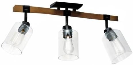 image:imageGlobe Electric 64000045 24 3Light Track Lighting Pewter Clear Glass Shades Ceiling Light Pivot Shade 3 Bulb Kitchen Lights E26 SocketFaux Wood