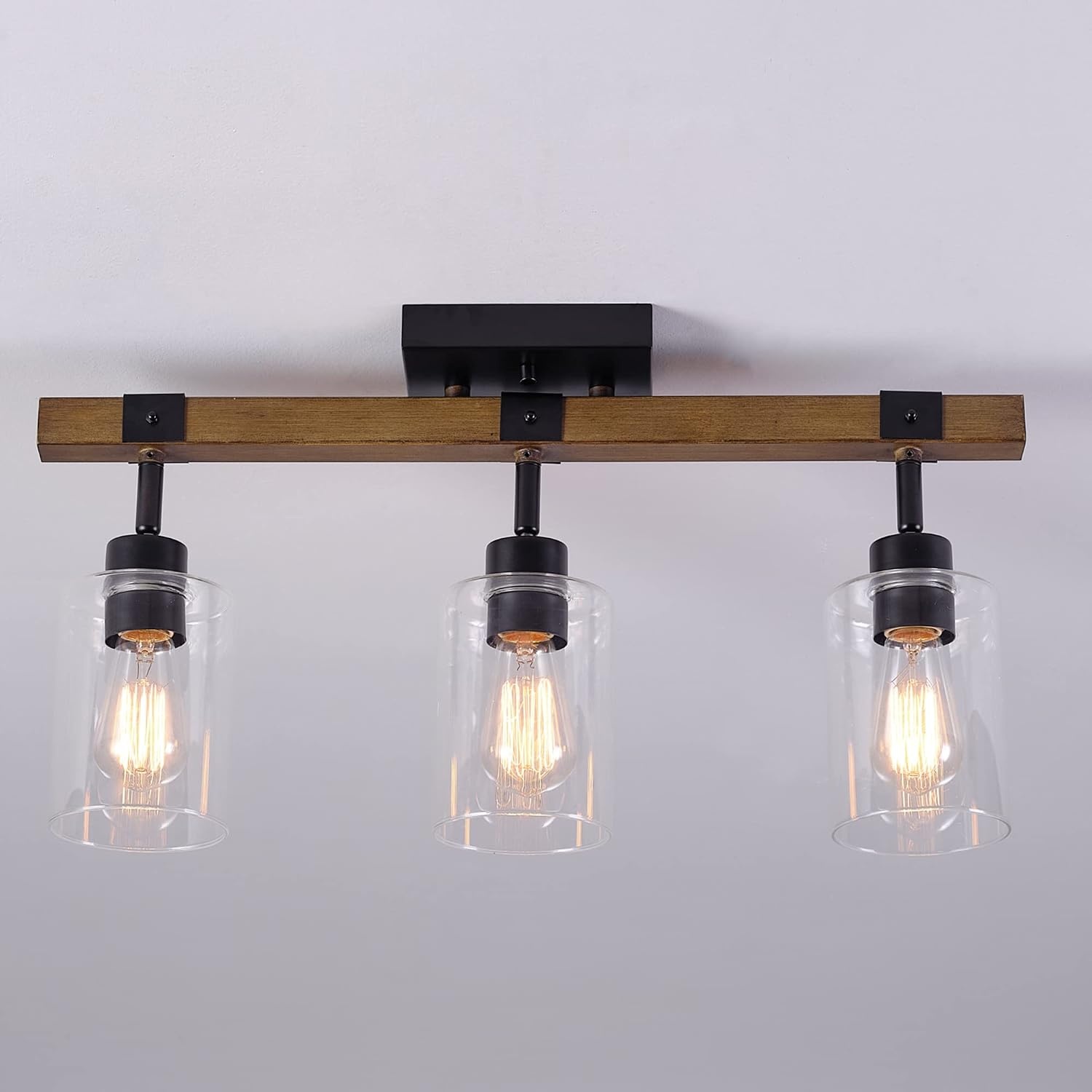 image:imageGlobe Electric 64000045 24 3Light Track Lighting Pewter Clear Glass Shades Ceiling Light Pivot Shade 3 Bulb Kitchen Lights E26 SocketFaux Wood