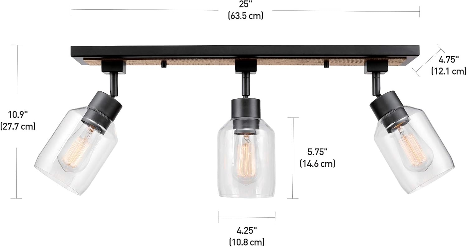 image:imageGlobe Electric 64000045 24 3Light Track Lighting Pewter Clear Glass Shades Ceiling Light Pivot Shade 3 Bulb Kitchen Lights E26 SocketMatte Black Faux Wood