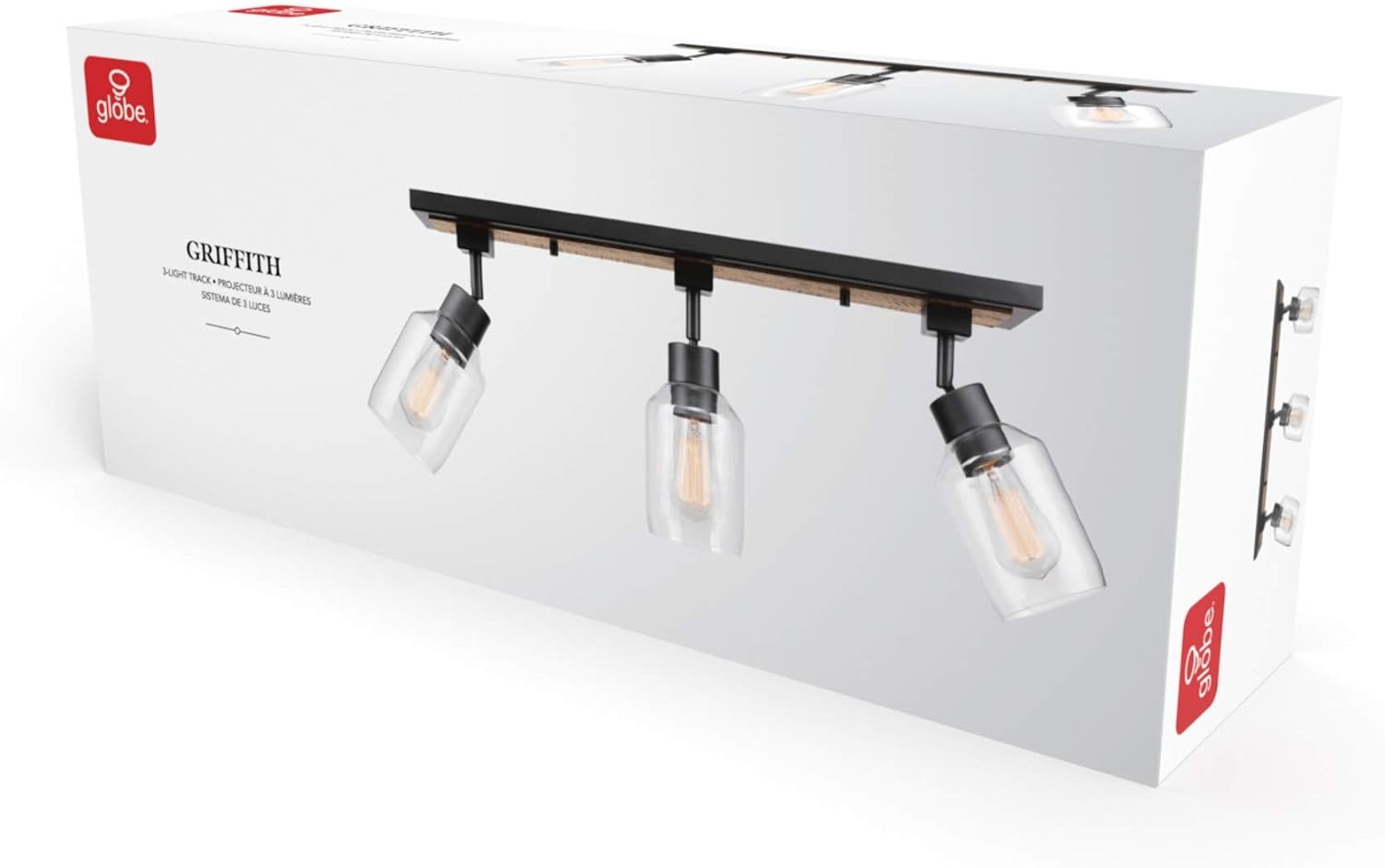 image:imageGlobe Electric 64000045 24 3Light Track Lighting Pewter Clear Glass Shades Ceiling Light Pivot Shade 3 Bulb Kitchen Lights E26 SocketMatte Black Faux Wood