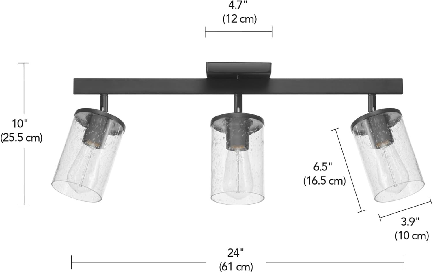 image:imageGlobe Electric 64000045 24 3Light Track Lighting Pewter Clear Glass Shades Ceiling Light Pivot Shade 3 Bulb Kitchen Lights E26 SocketMatte Black Seeded Glass