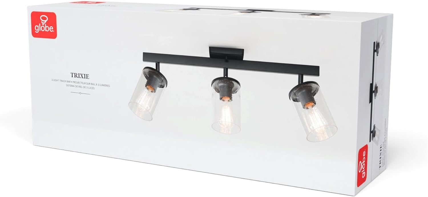 image:imageGlobe Electric 64000045 24 3Light Track Lighting Pewter Clear Glass Shades Ceiling Light Pivot Shade 3 Bulb Kitchen Lights E26 SocketMatte Black Seeded Glass