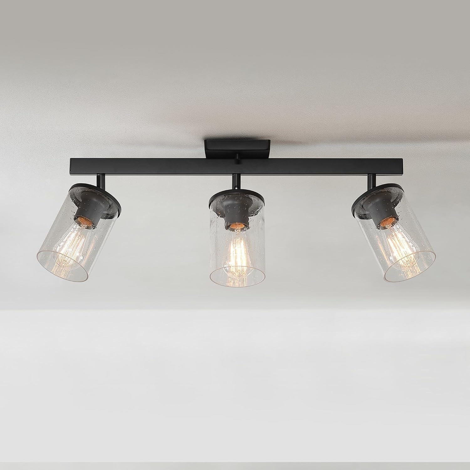 image:imageGlobe Electric 64000045 24 3Light Track Lighting Pewter Clear Glass Shades Ceiling Light Pivot Shade 3 Bulb Kitchen Lights E26 SocketMatte Black Seeded Glass