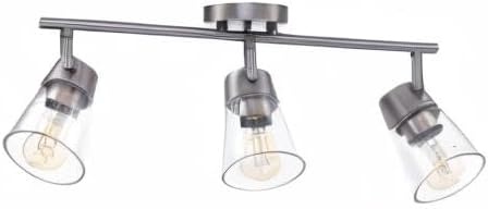 image:imageGlobe Electric 64000045 24 3Light Track Lighting Pewter Clear Glass Shades Ceiling Light Pivot Shade 3 Bulb Kitchen Lights E26 SocketMetalic Grey