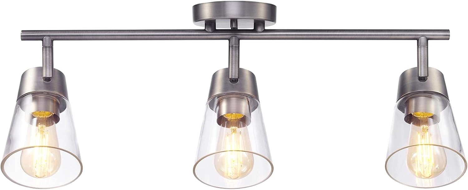 image:imageGlobe Electric 64000045 24 3Light Track Lighting Pewter Clear Glass Shades Ceiling Light Pivot Shade 3 Bulb Kitchen Lights E26 SocketMetalic Grey