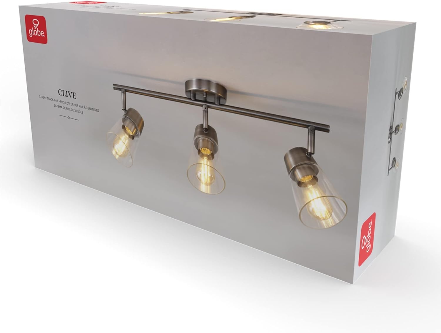 image:imageGlobe Electric 64000045 24 3Light Track Lighting Pewter Clear Glass Shades Ceiling Light Pivot Shade 3 Bulb Kitchen Lights E26 SocketMetalic Grey