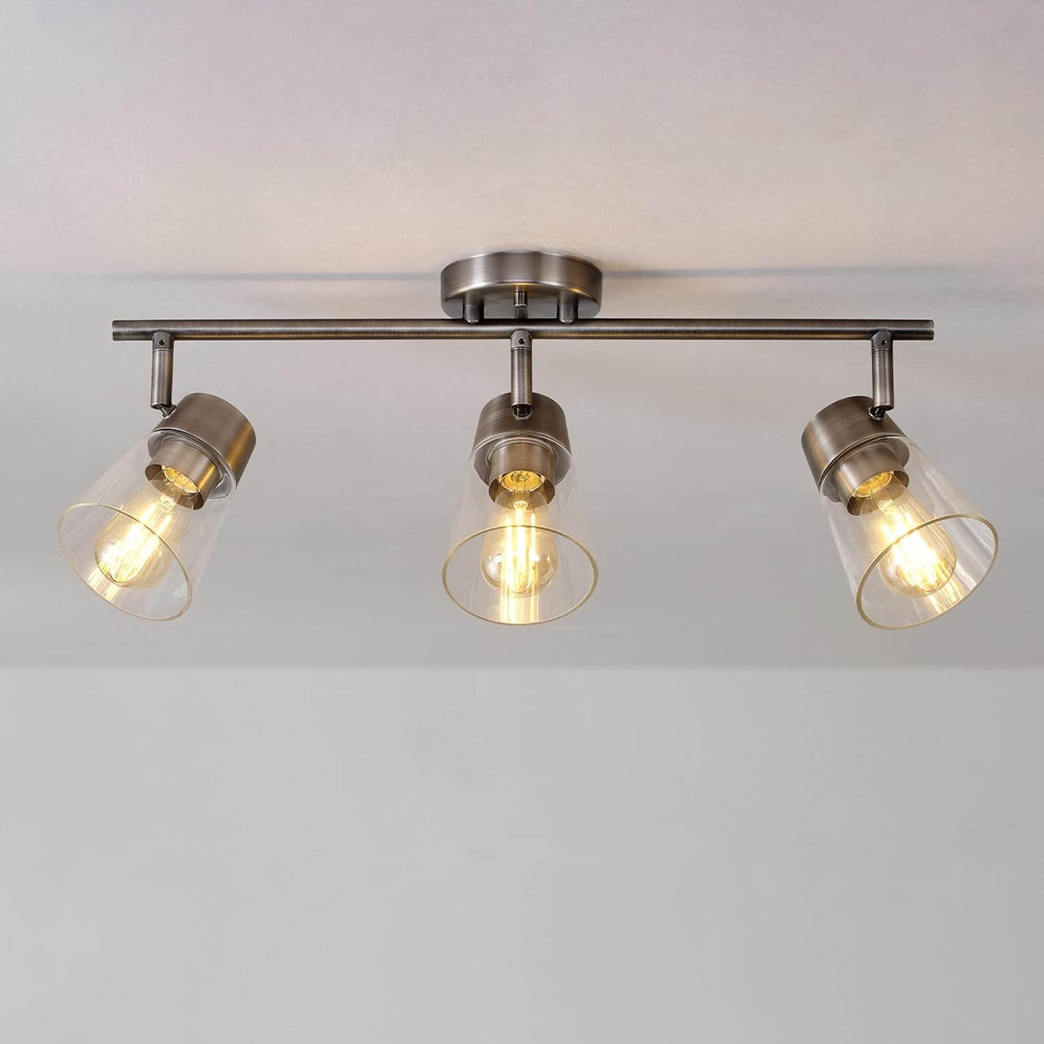 image:imageGlobe Electric 64000045 24 3Light Track Lighting Pewter Clear Glass Shades Ceiling Light Pivot Shade 3 Bulb Kitchen Lights E26 SocketMetalic Grey