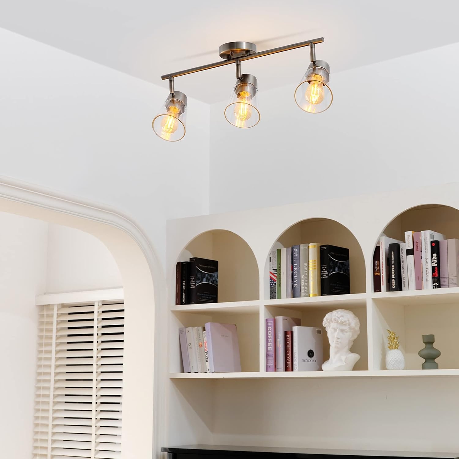 image:imageGlobe Electric 64000045 24 3Light Track Lighting Pewter Clear Glass Shades Ceiling Light Pivot Shade 3 Bulb Kitchen Lights E26 SocketMetalic Grey