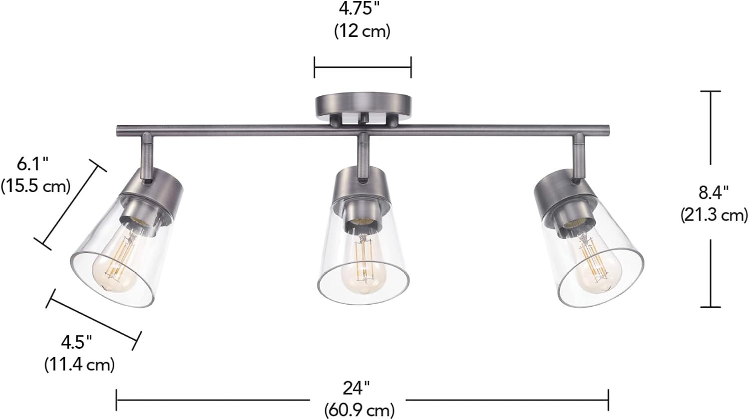 image:imageGlobe Electric 64000045 24 3Light Track Lighting Pewter Clear Glass Shades Ceiling Light Pivot Shade 3 Bulb Kitchen Lights E26 SocketMetalic Grey