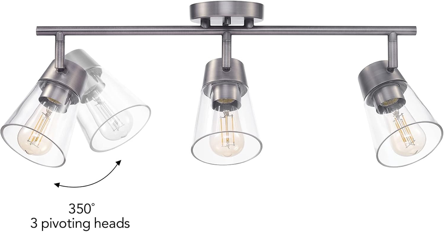 image:imageGlobe Electric 64000045 24 3Light Track Lighting Pewter Clear Glass Shades Ceiling Light Pivot Shade 3 Bulb Kitchen Lights E26 SocketMetalic Grey
