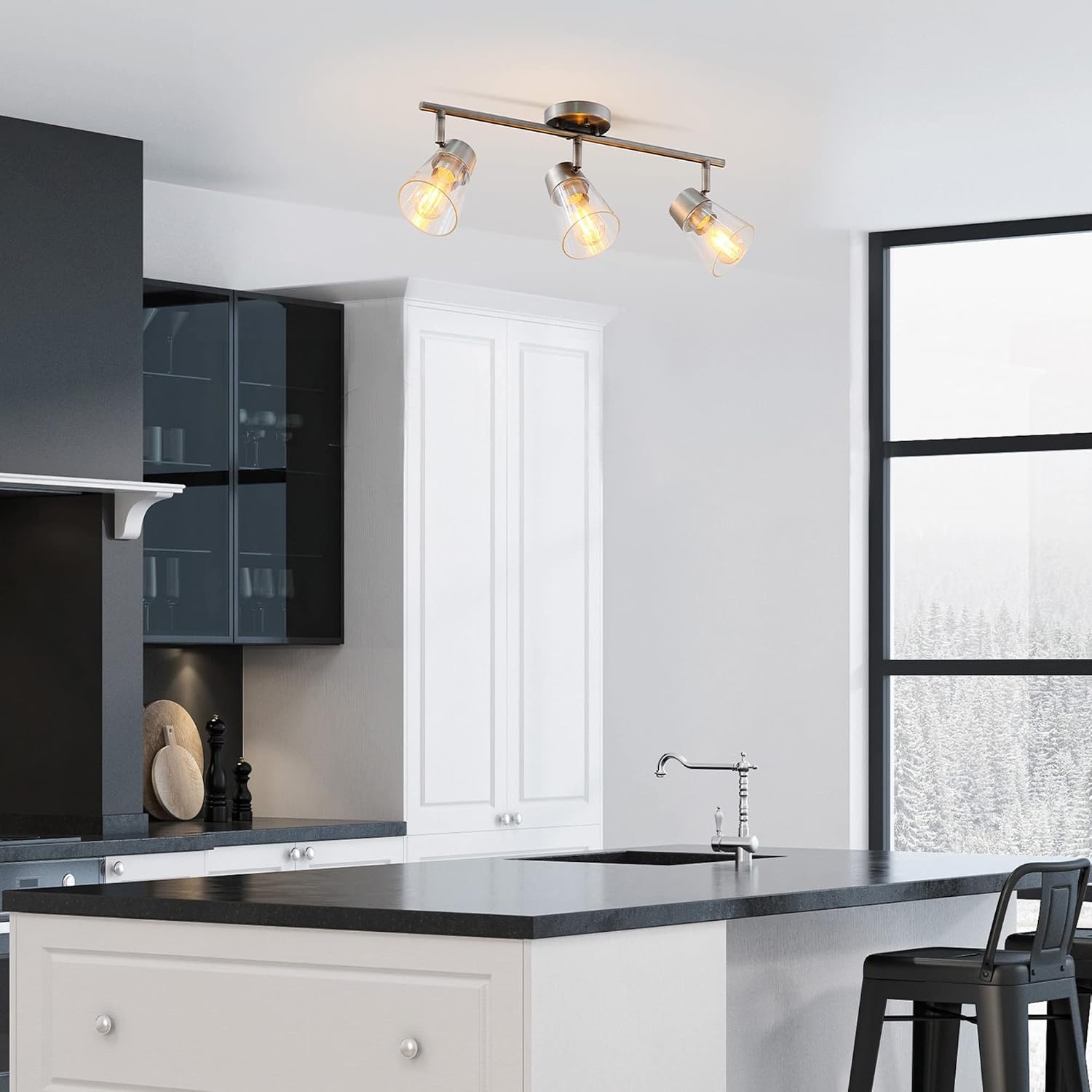 image:imageGlobe Electric 64000045 24 3Light Track Lighting Pewter Clear Glass Shades Ceiling Light Pivot Shade 3 Bulb Kitchen Lights E26 SocketMetalic Grey