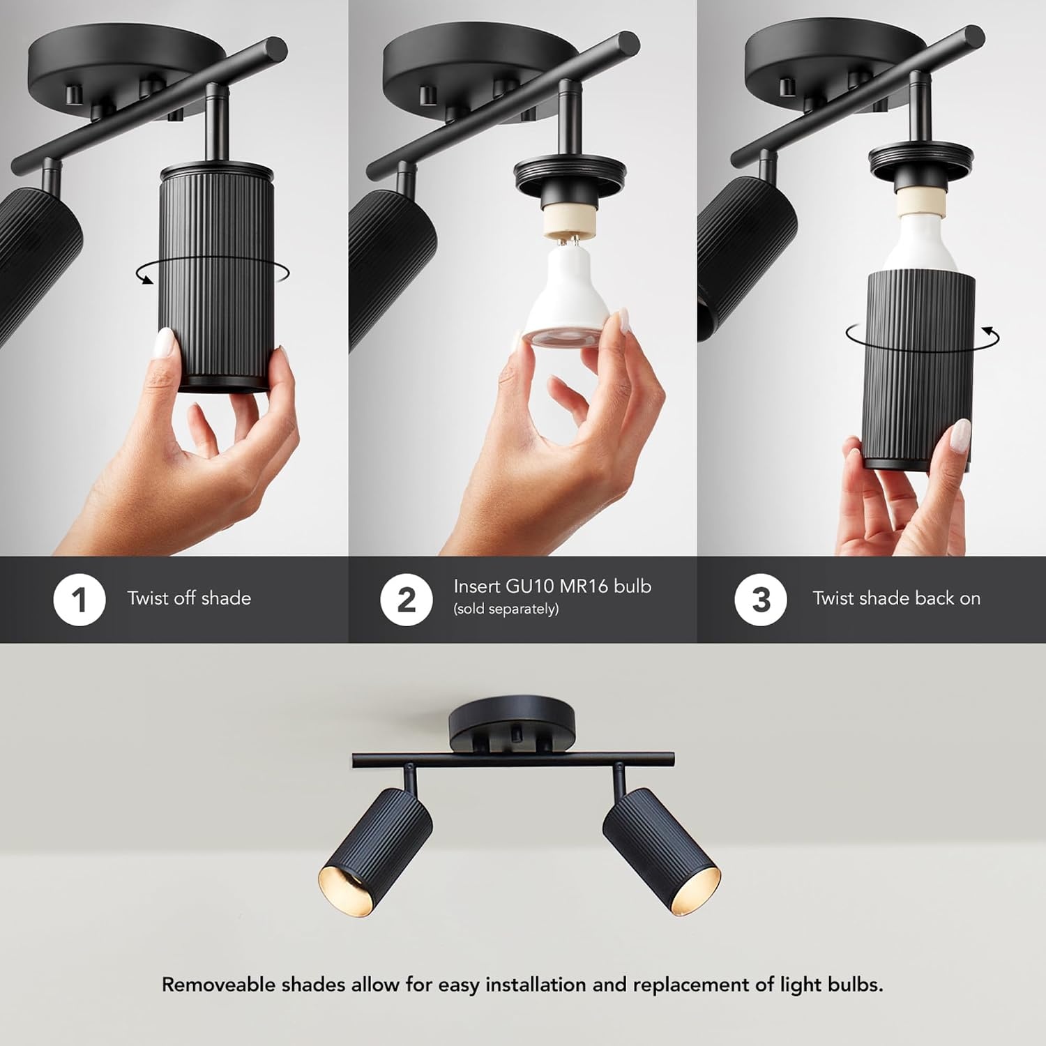 image:imageGlobe Electric 64000092 21 3Light Track Lighting Matte White Pivoting Shades Ceiling Lamp for Bedroom Kitchen Hallway Bathroom Den Dining Room Home DcorMatte Black Ribbed Shades