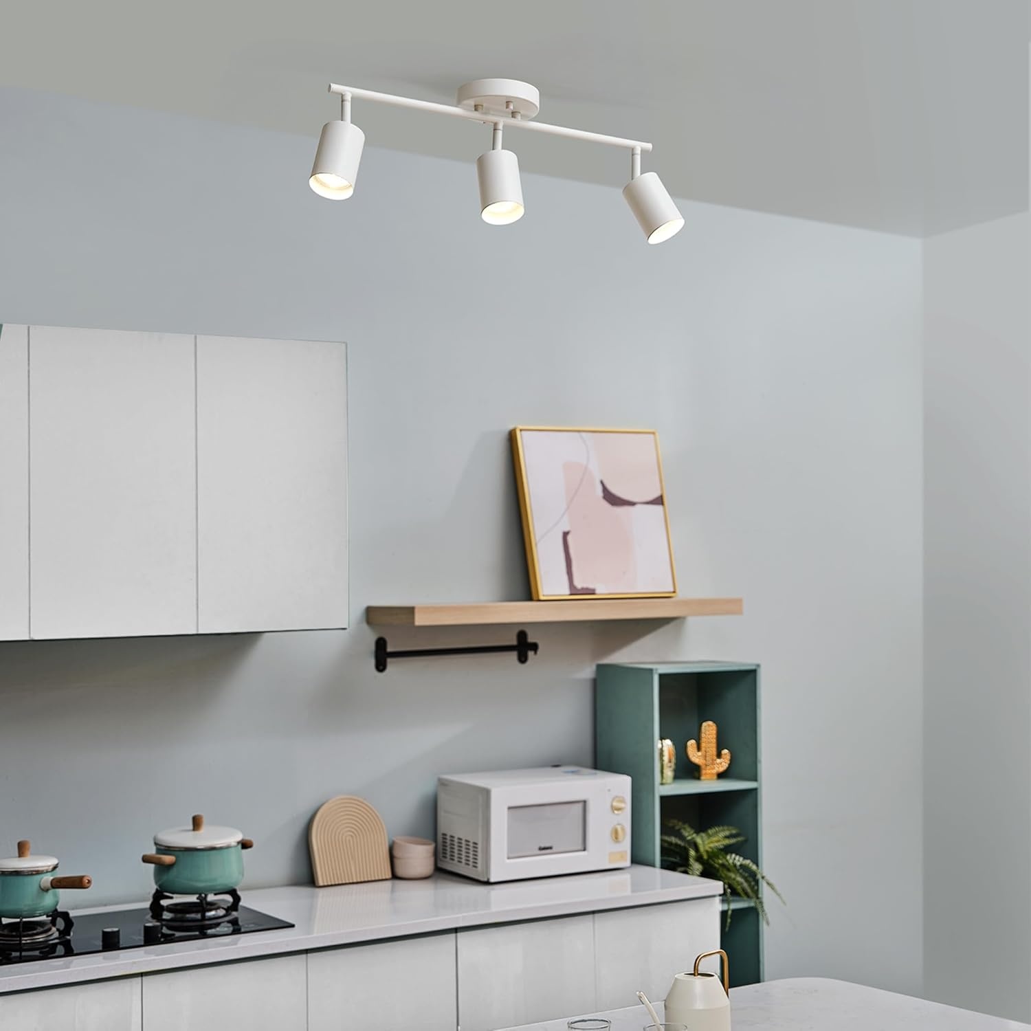 image:imageGlobe Electric 64000092 21 3Light Track Lighting Matte White Pivoting Shades Ceiling Lamp for Bedroom Kitchen Hallway Bathroom Den Dining Room Home DcorMatte White