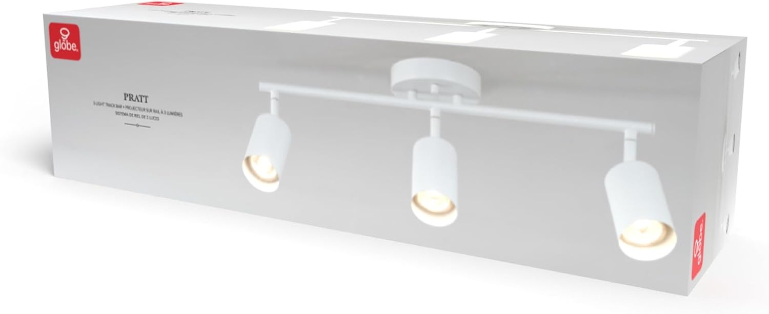 image:imageGlobe Electric 64000092 21 3Light Track Lighting Matte White Pivoting Shades Ceiling Lamp for Bedroom Kitchen Hallway Bathroom Den Dining Room Home DcorMatte White