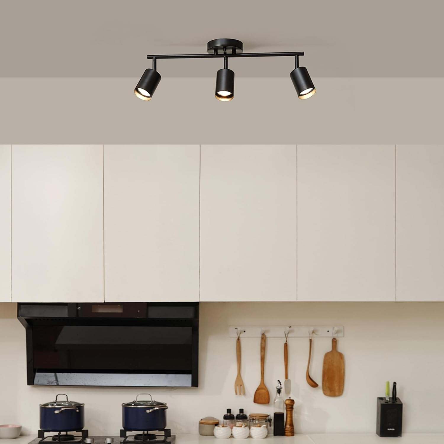 image:imageGlobe Electric 64000092 21 3Light Track Lighting Matte White Pivoting Shades Ceiling Lamp for Bedroom Kitchen Hallway Bathroom Den Dining Room Home DcorMatte Black