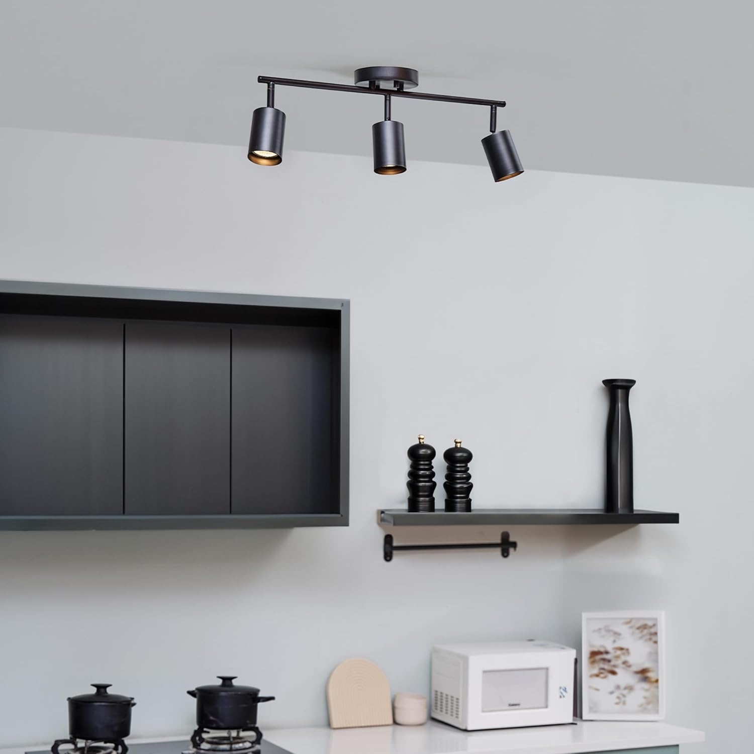 image:imageGlobe Electric 64000092 21 3Light Track Lighting Matte White Pivoting Shades Ceiling Lamp for Bedroom Kitchen Hallway Bathroom Den Dining Room Home DcorMatte Black