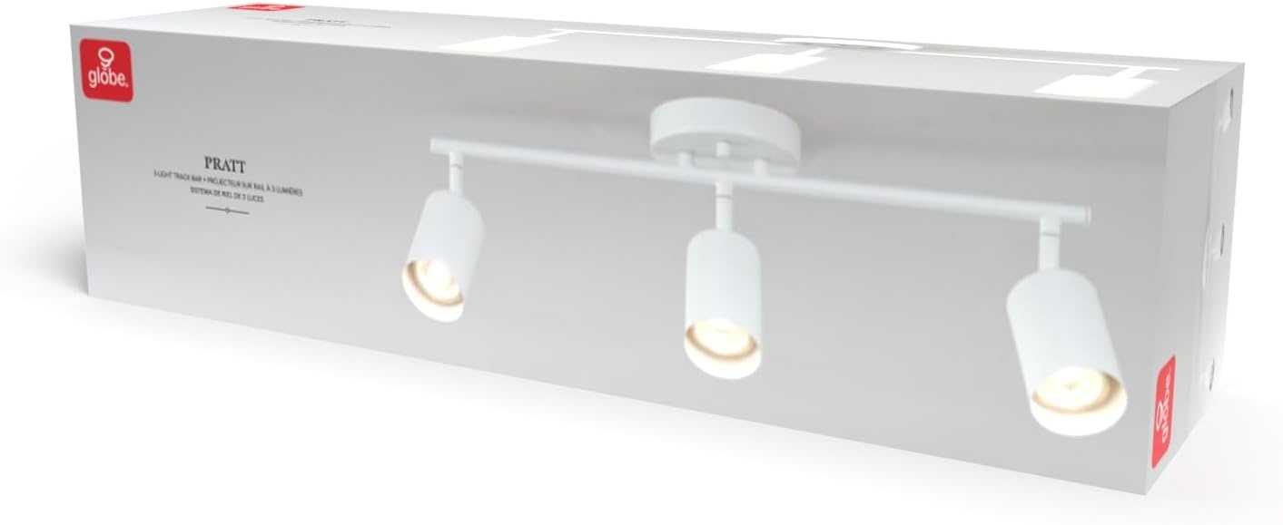 image:imageGlobe Electric 64000092 21 3Light Track Lighting Matte White Pivoting Shades Ceiling Lamp for Bedroom Kitchen Hallway Bathroom Den Dining Room Home DcorMatte White