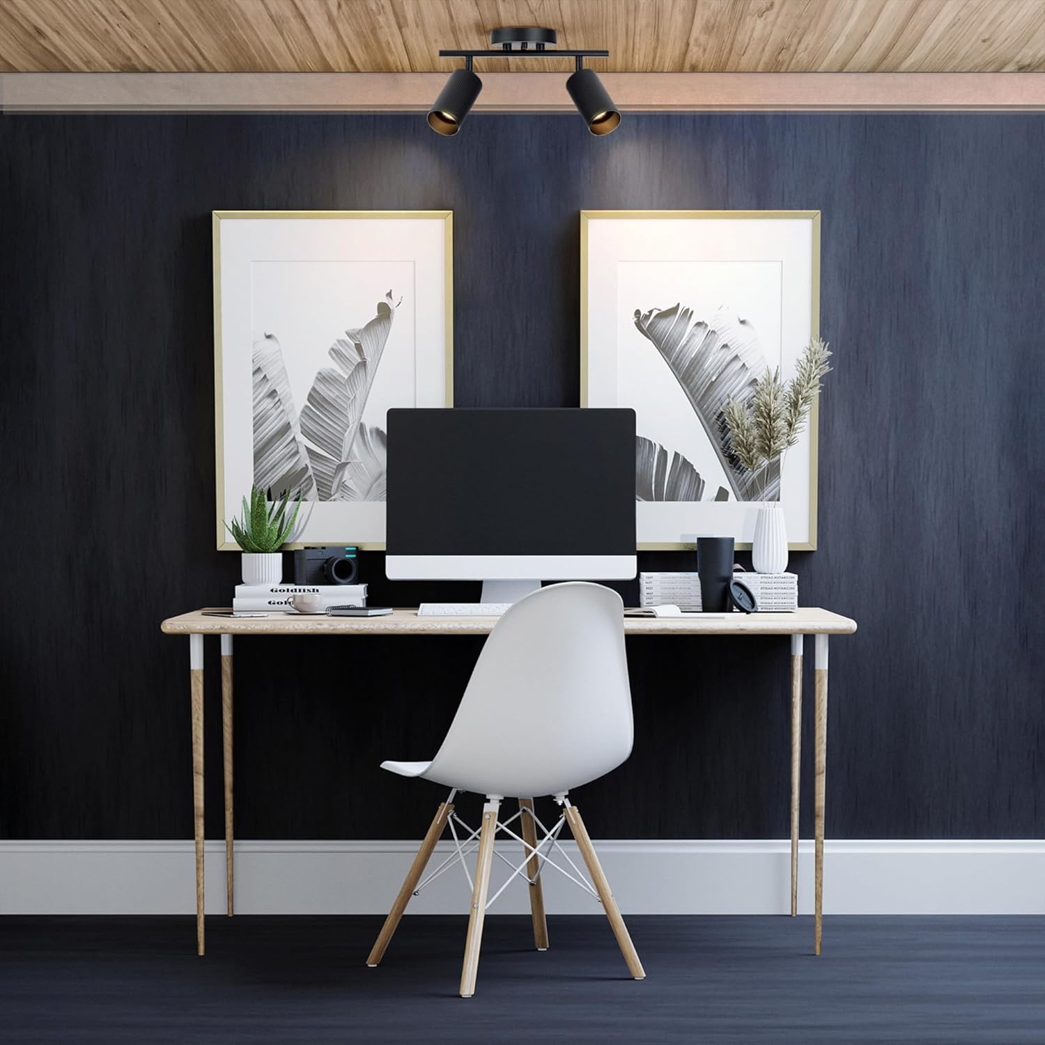 image:imageGlobe Electric 64000092 21 3Light Track Lighting Matte White Pivoting Shades Ceiling Lamp for Bedroom Kitchen Hallway Bathroom Den Dining Room Home DcorMatte Black Ribbed Shades
