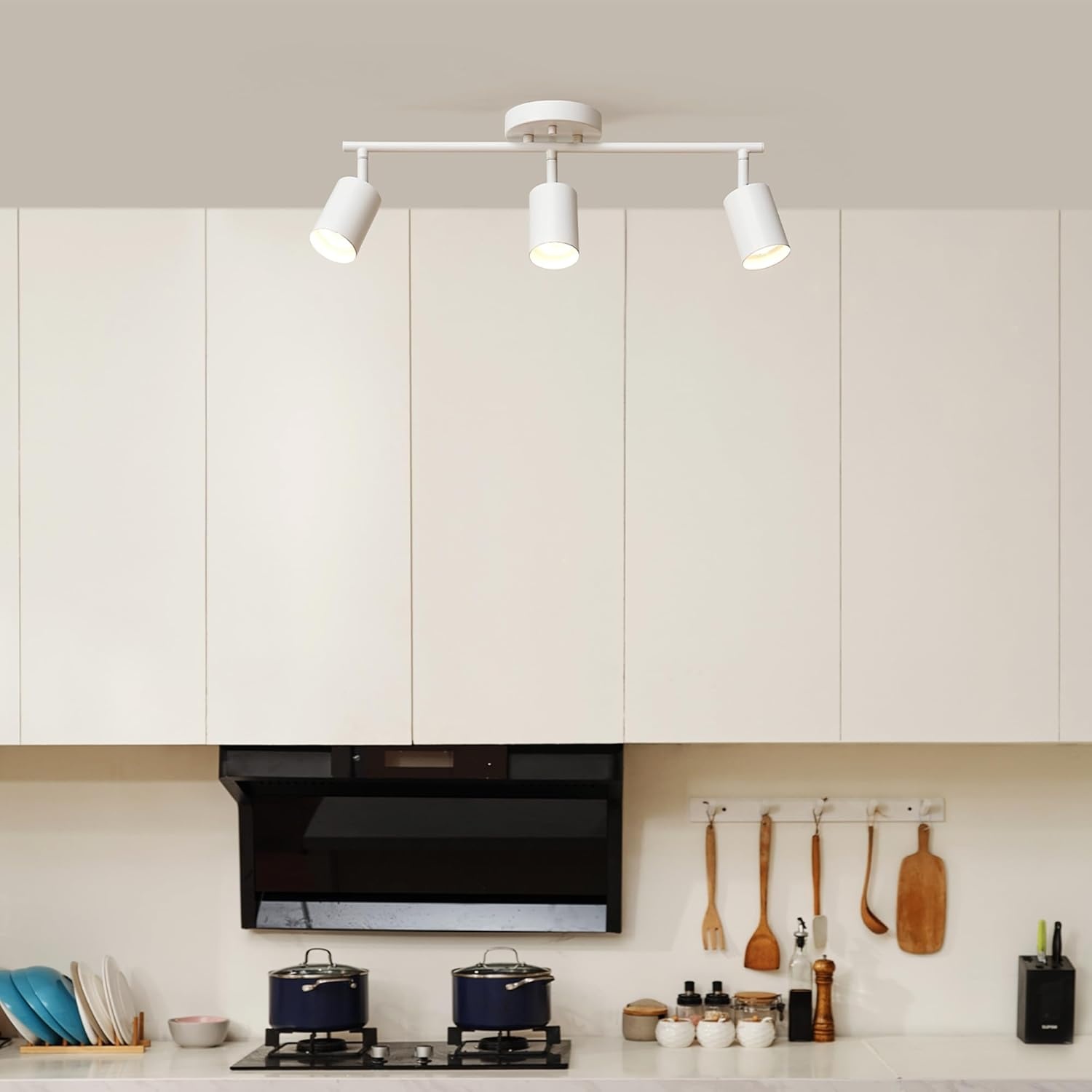 image:imageGlobe Electric 64000092 21 3Light Track Lighting Matte White Pivoting Shades Ceiling Lamp for Bedroom Kitchen Hallway Bathroom Den Dining Room Home DcorMatte White