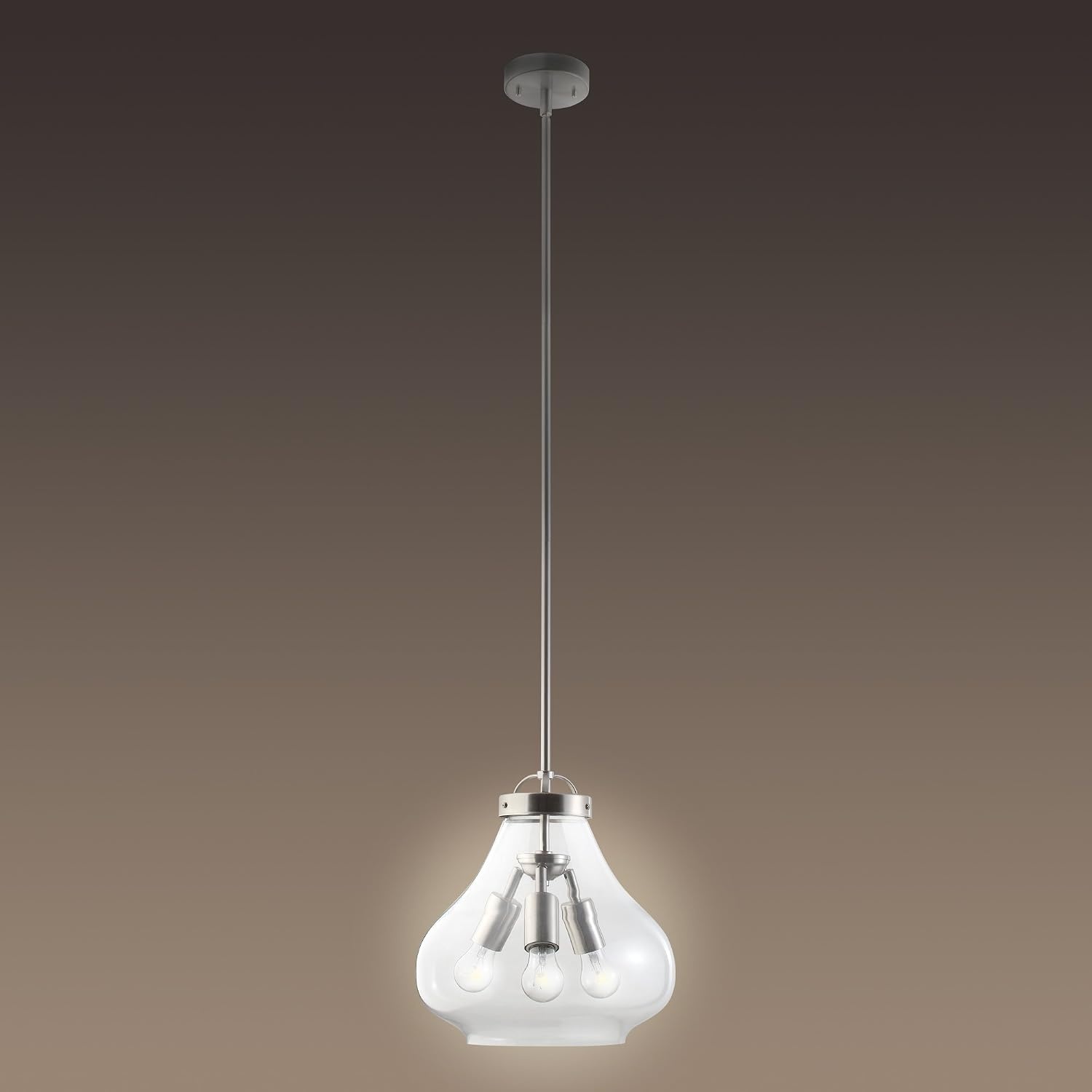 image:imageGlobe Electric 65113 3Light Pendant with Clear Glass Shade 12 Brushed Steel Finish3 Light