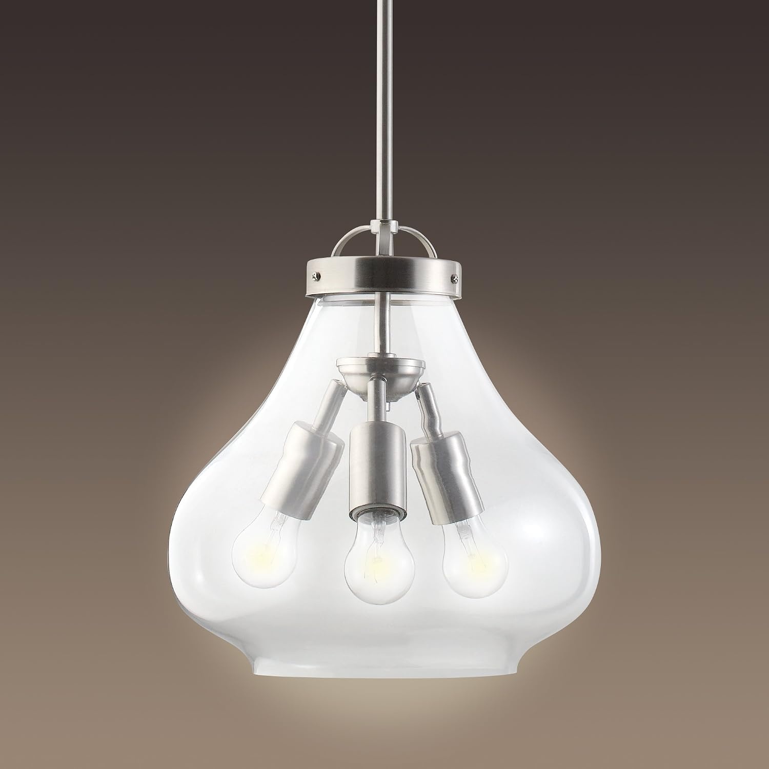 image:imageGlobe Electric 65113 3Light Pendant with Clear Glass Shade 12 Brushed Steel Finish3 Light