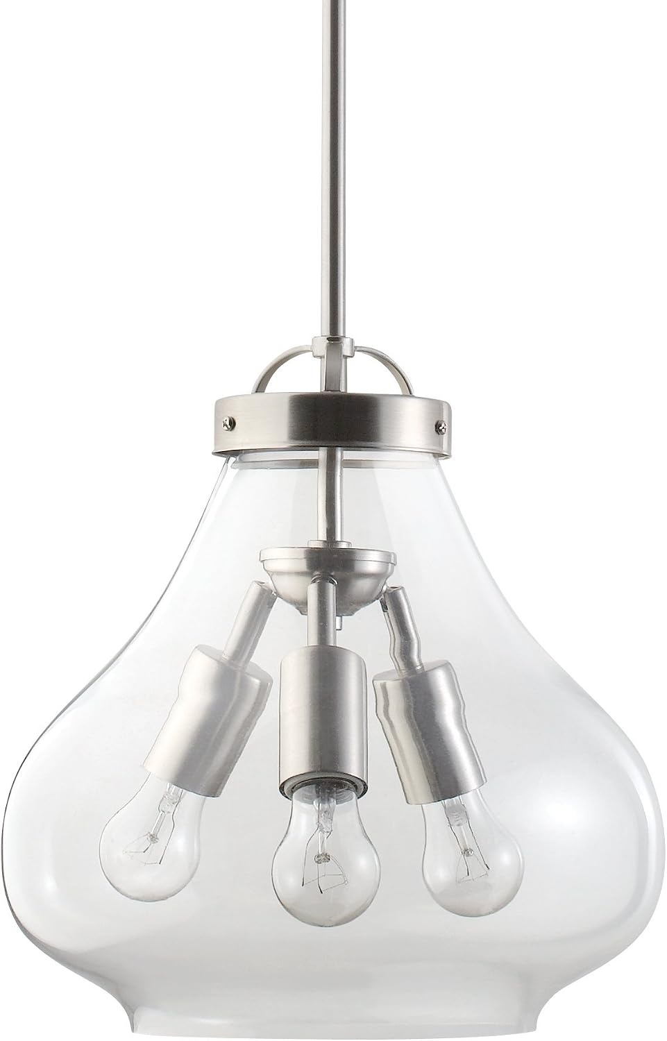 image:imageGlobe Electric 65113 3Light Pendant with Clear Glass Shade 12 Brushed Steel Finish3 Light