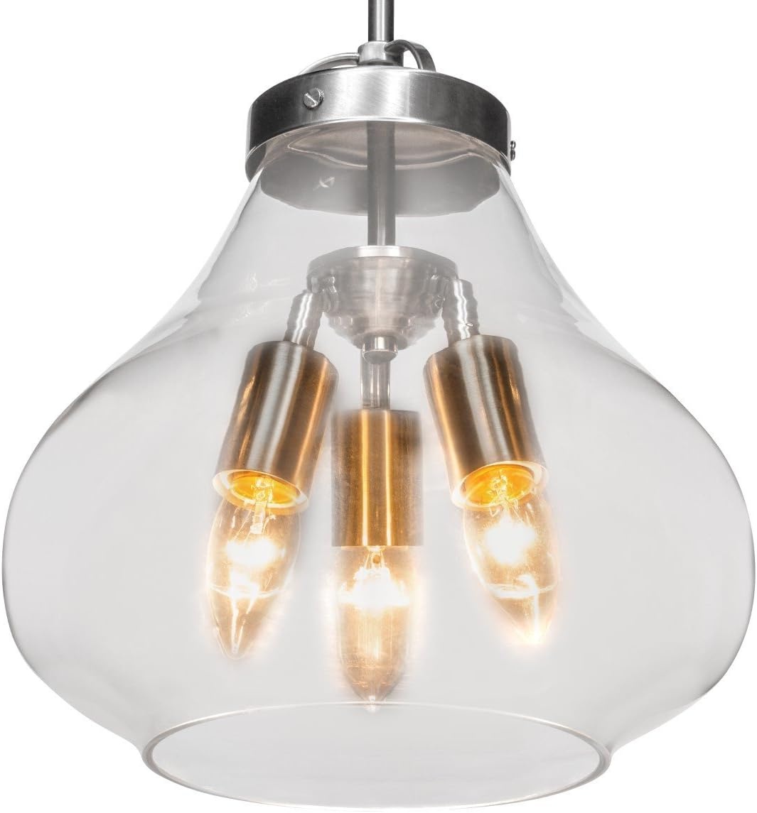 image:imageGlobe Electric 65113 3Light Pendant with Clear Glass Shade 12 Brushed Steel Finish3 Light