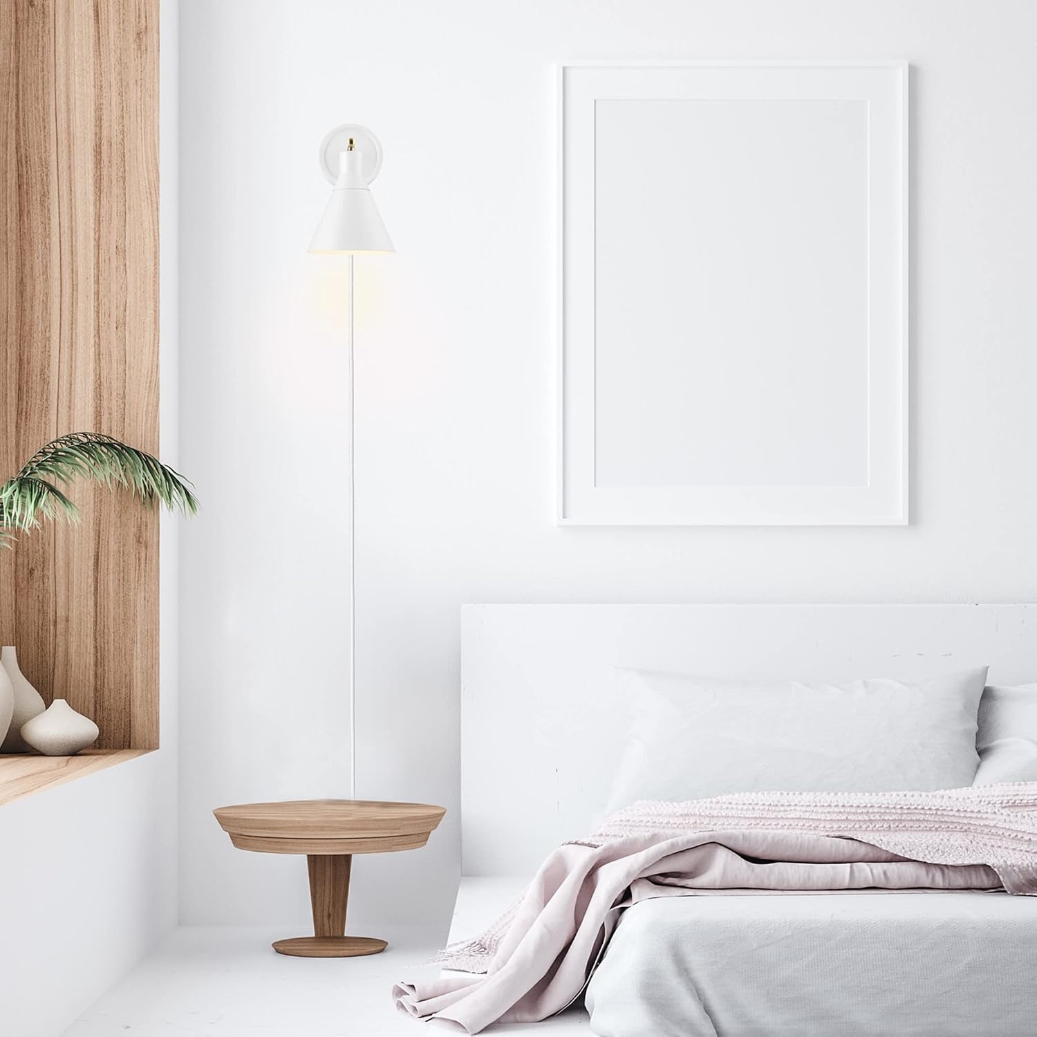image:imageGlobe Electric 65542 1Light Plugin or Hardwire Wall Sconce Matte White Brass Accent Stepless Dimming Rotary Switch Fabric Cord Modern Lighting for Apartment or Renters Home Decor