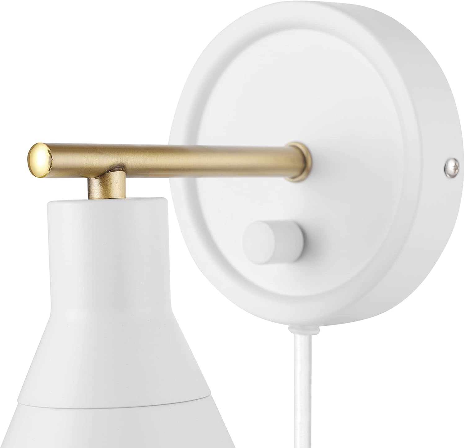 image:imageGlobe Electric 65542 1Light Plugin or Hardwire Wall Sconce Matte White Brass Accent Stepless Dimming Rotary Switch Fabric Cord Modern Lighting for Apartment or Renters Home Decor