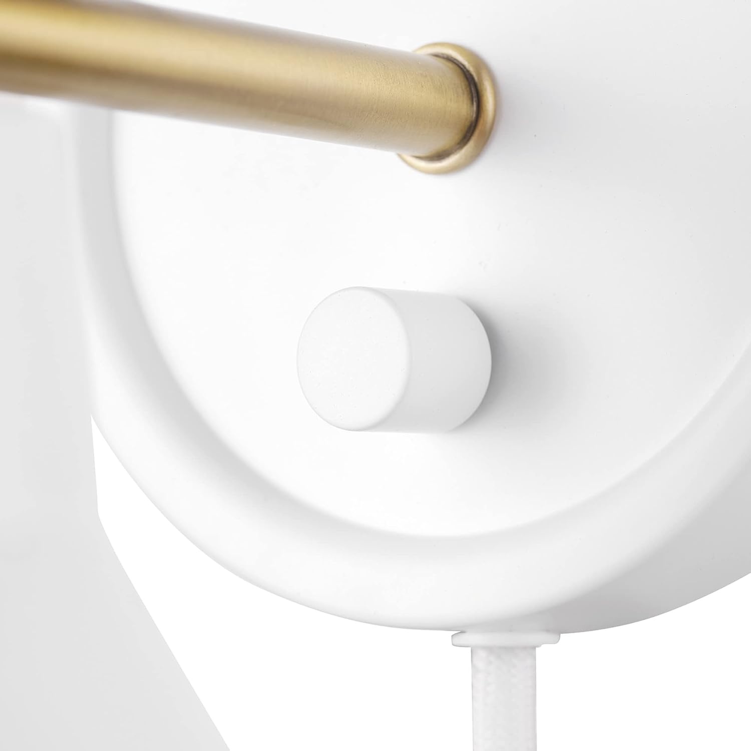 image:imageGlobe Electric 65542 1Light Plugin or Hardwire Wall Sconce Matte White Brass Accent Stepless Dimming Rotary Switch Fabric Cord Modern Lighting for Apartment or Renters Home Decor