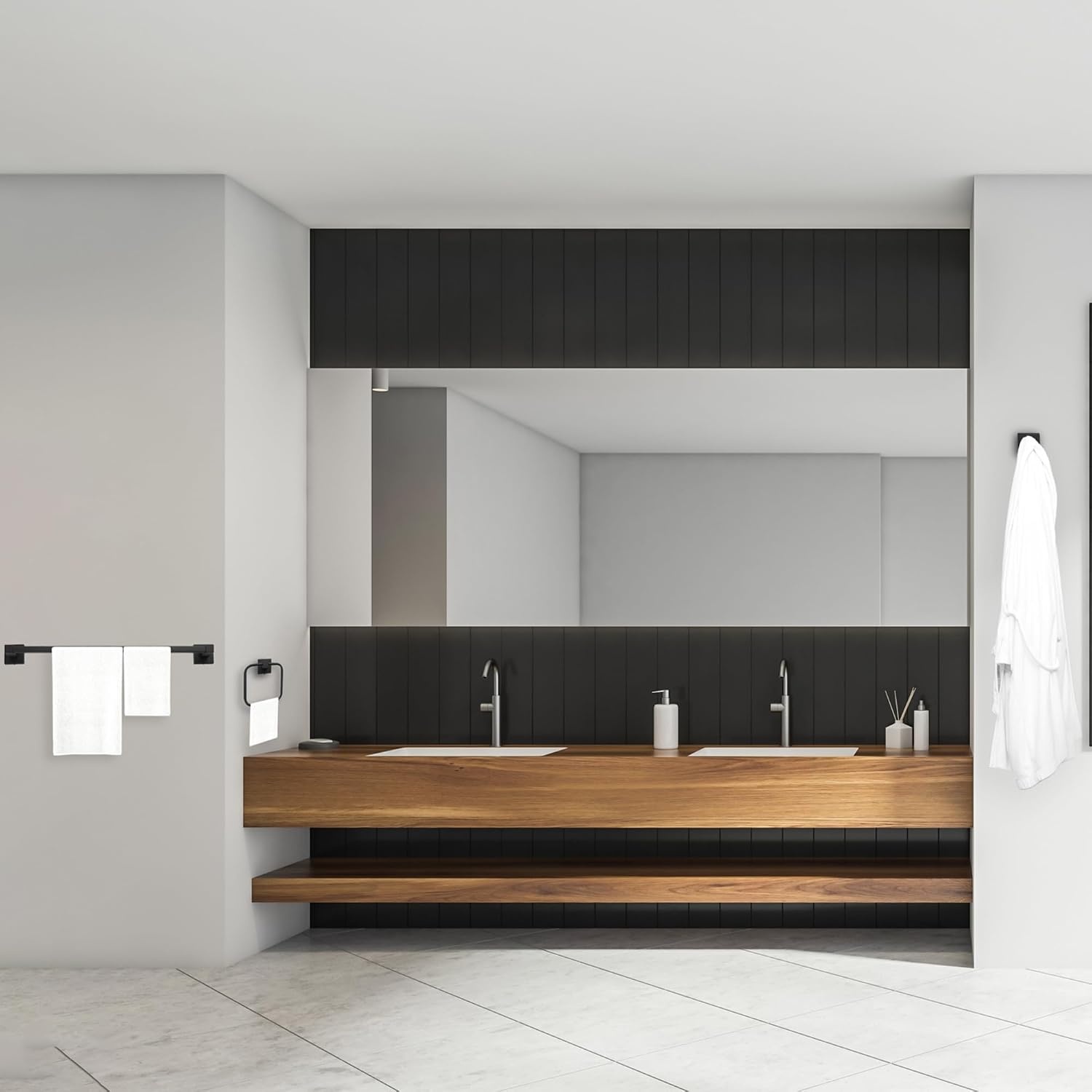 image:imageGlobe Electric 65562 Dakota 4Piece Bathroom Hardware Accessory Kit Matte Brass Towel Bar Towel Ring Robe Hook Toilet Paper HolderBlack Dakota