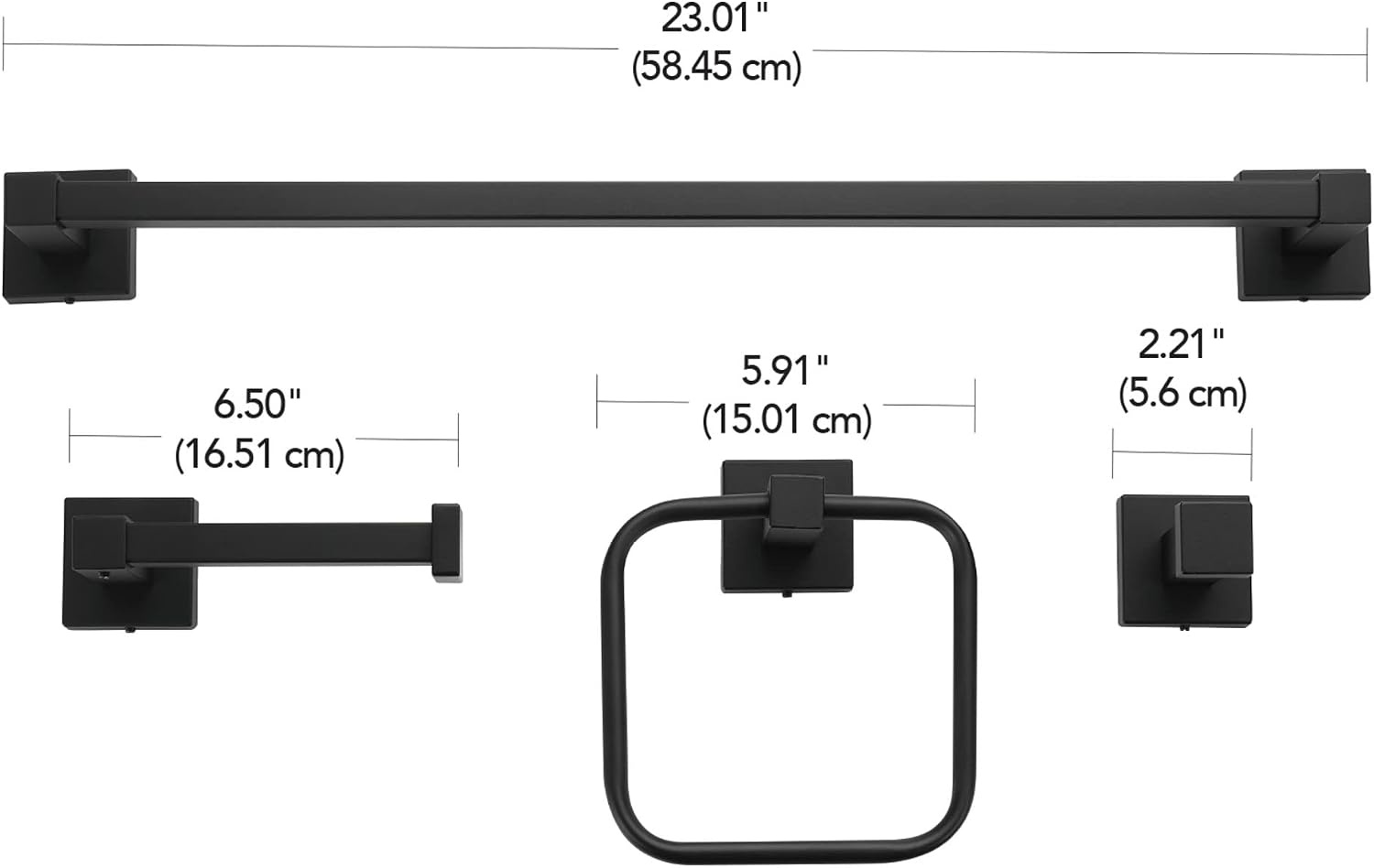 image:imageGlobe Electric 65562 Dakota 4Piece Bathroom Hardware Accessory Kit Matte Brass Towel Bar Towel Ring Robe Hook Toilet Paper HolderBlack Dakota