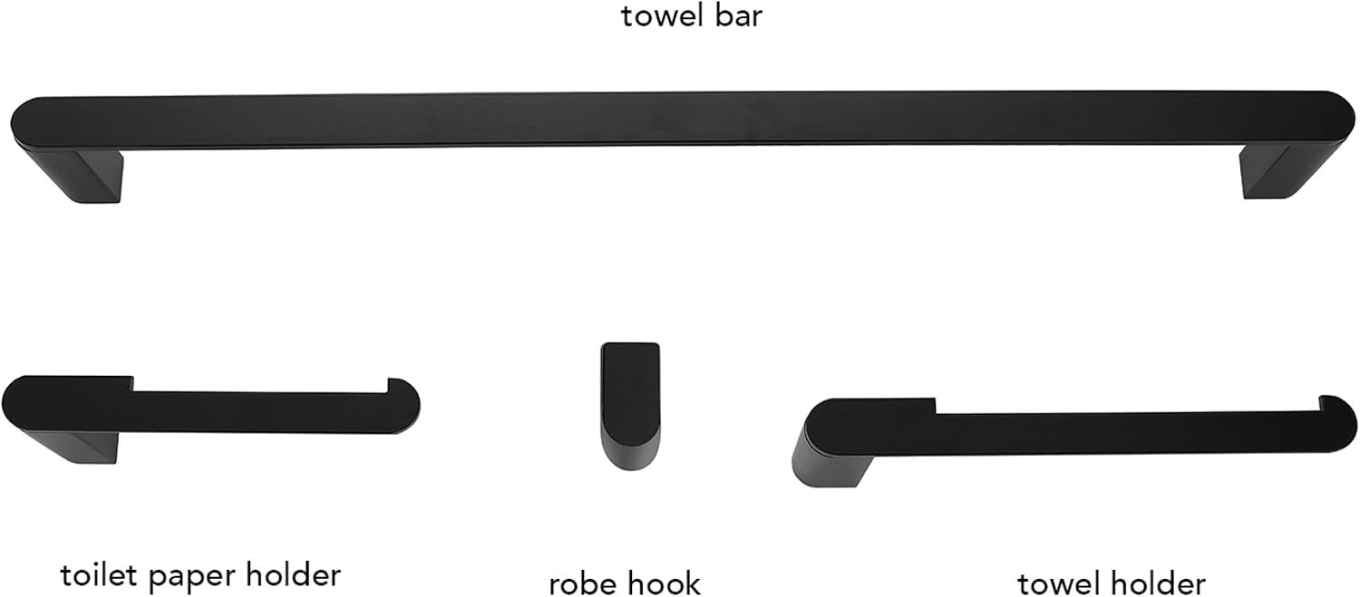 image:imageGlobe Electric 65562 Dakota 4Piece Bathroom Hardware Accessory Kit Matte Brass Towel Bar Towel Ring Robe Hook Toilet Paper HolderBlack Portofino