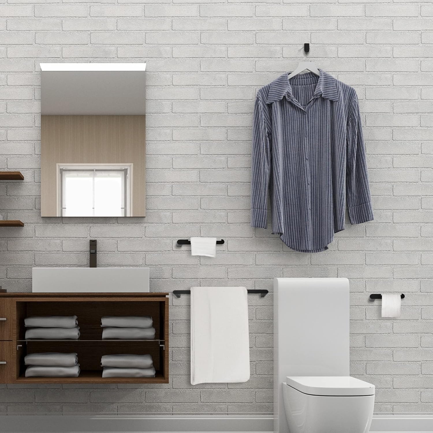 image:imageGlobe Electric 65562 Dakota 4Piece Bathroom Hardware Accessory Kit Matte Brass Towel Bar Towel Ring Robe Hook Toilet Paper HolderBlack Portofino