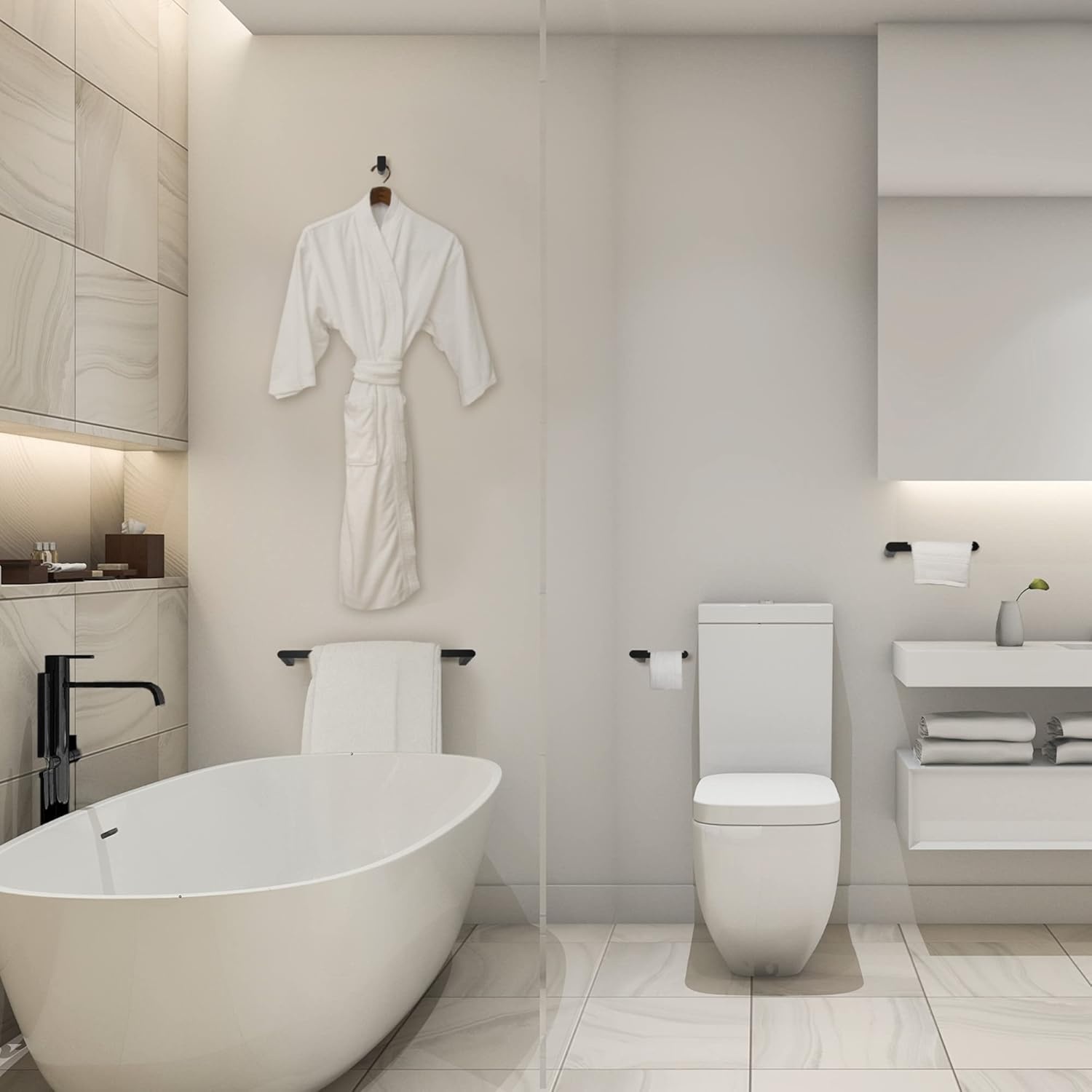 image:imageGlobe Electric 65562 Dakota 4Piece Bathroom Hardware Accessory Kit Matte Brass Towel Bar Towel Ring Robe Hook Toilet Paper HolderBlack Portofino