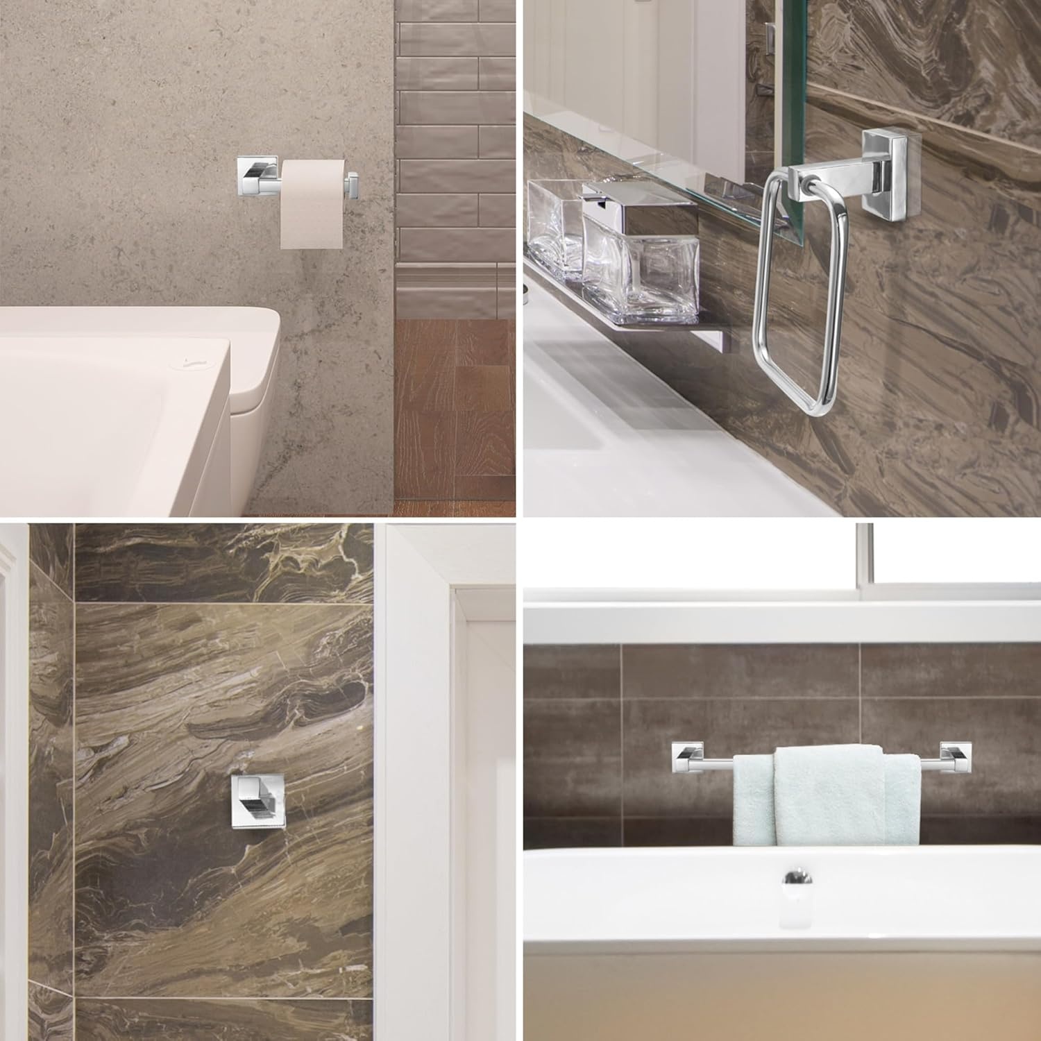 image:imageGlobe Electric 65562 Dakota 4Piece Bathroom Hardware Accessory Kit Matte Brass Towel Bar Towel Ring Robe Hook Toilet Paper HolderChrome Finn