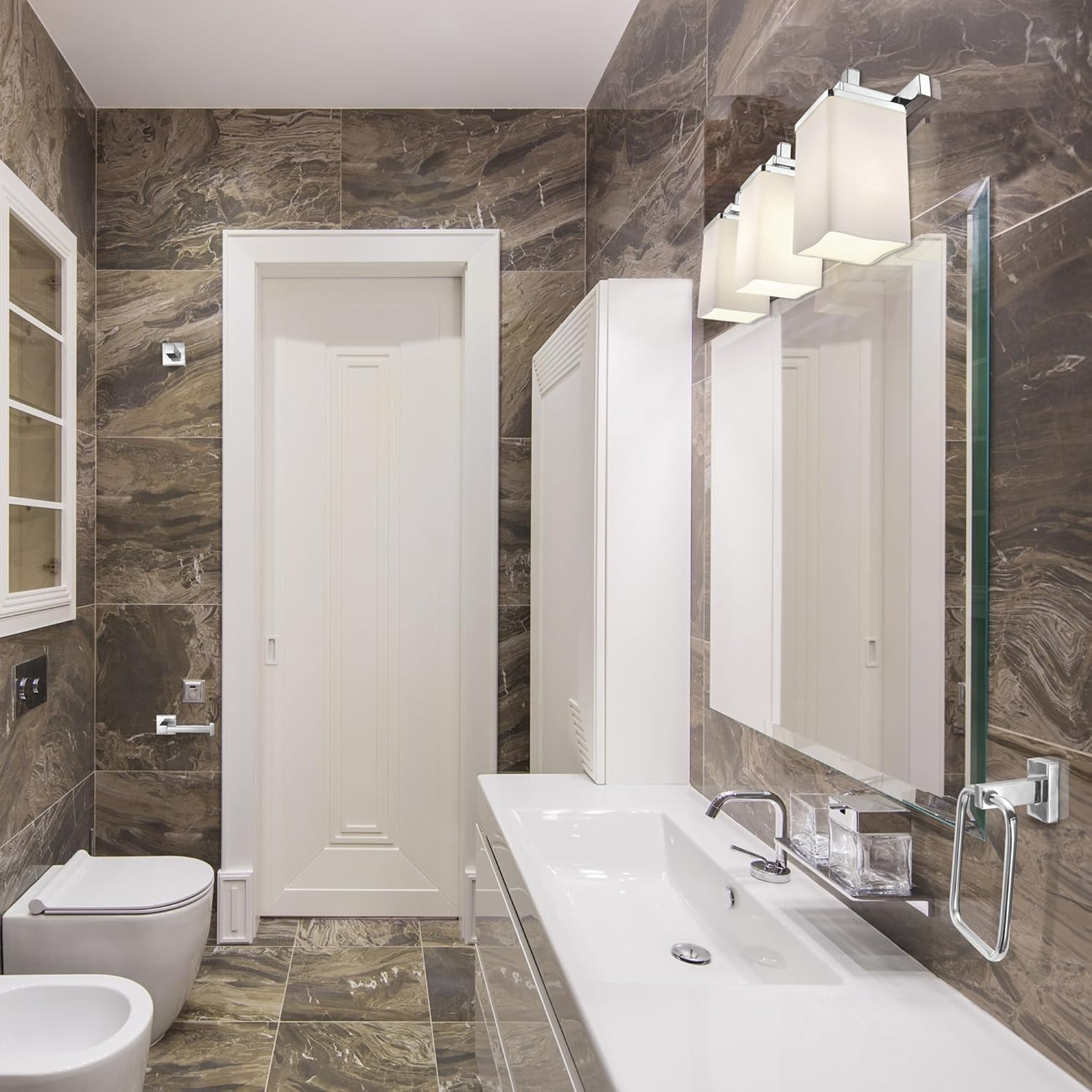 image:imageGlobe Electric 65562 Dakota 4Piece Bathroom Hardware Accessory Kit Matte Brass Towel Bar Towel Ring Robe Hook Toilet Paper HolderChrome Finn