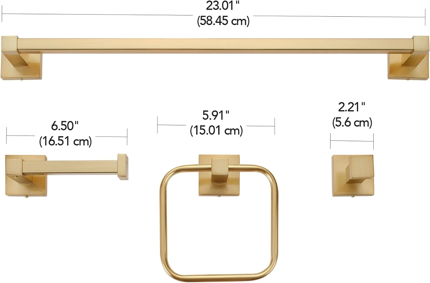 image:imageGlobe Electric 65562 Dakota 4Piece Bathroom Hardware Accessory Kit Matte Brass Towel Bar Towel Ring Robe Hook Toilet Paper HolderGold Dakota
