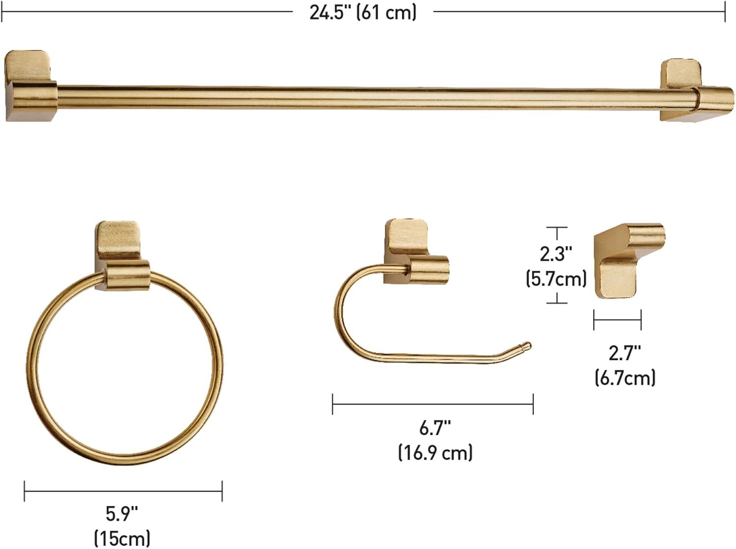 image:imageGlobe Electric 65562 Dakota 4Piece Bathroom Hardware Accessory Kit Matte Brass Towel Bar Towel Ring Robe Hook Toilet Paper HolderGold Positano