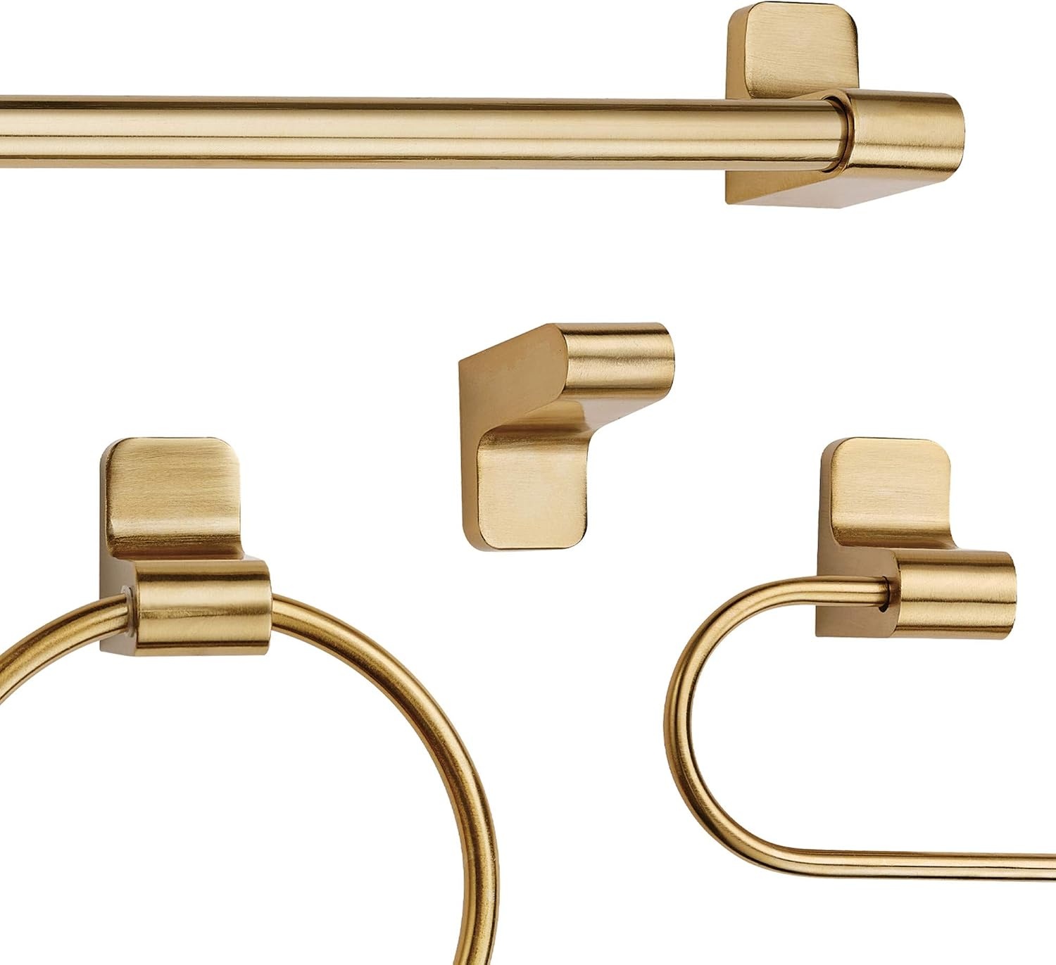image:imageGlobe Electric 65562 Dakota 4Piece Bathroom Hardware Accessory Kit Matte Brass Towel Bar Towel Ring Robe Hook Toilet Paper HolderGold Positano