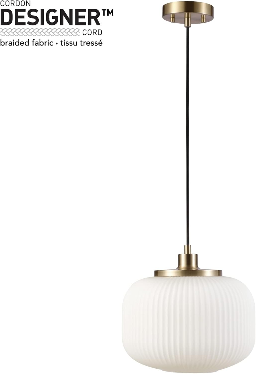 image:imageGlobe Electric 65842 1Light Pendant Lighting Matte Brass Frosted Ribbed Glass Shade