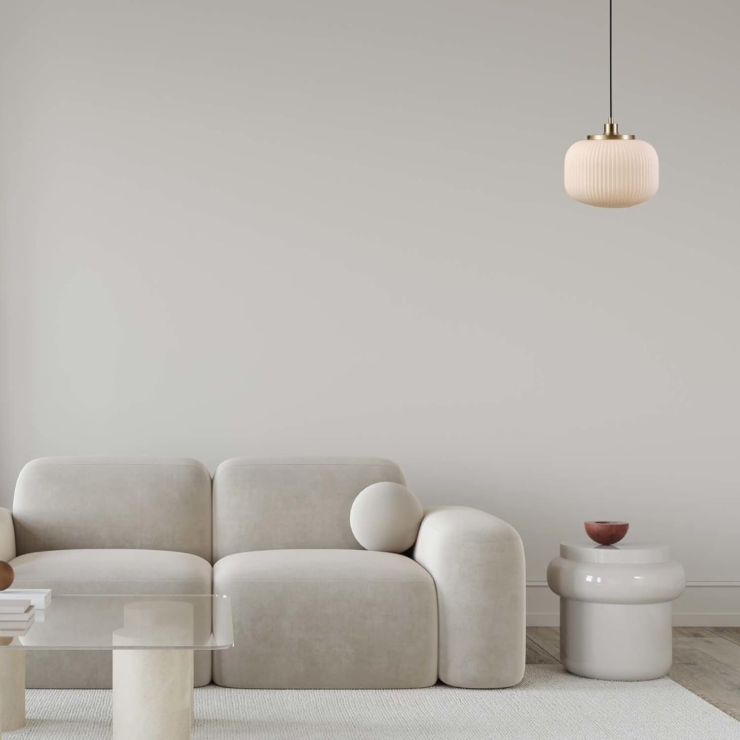 image:imageGlobe Electric 65842 1Light Pendant Lighting Matte Brass Frosted Ribbed Glass Shade
