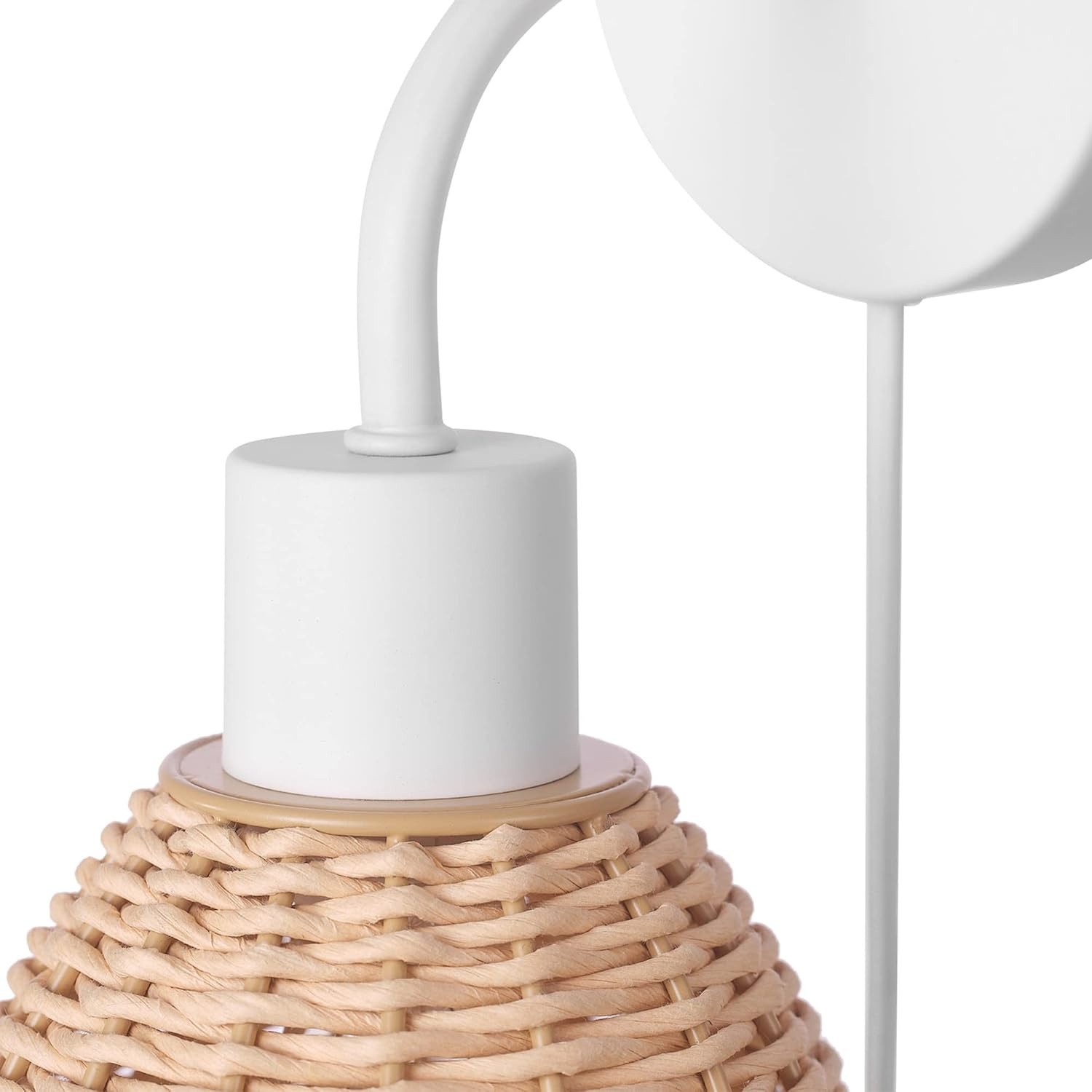 image:imageGlobe Electric 65925 2Light Plugin or Hardwire Wall Sconce Matte White Fabric Shade with Natural Rattan Accent 6ft Braided Cord inLine Rocker Switch Modern Lighting for Apartments or RentersBriar White