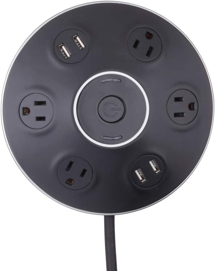 image:imageGlobe Electric 78525 4Outlet Black Surge Protector Desktop Power Strip Hub 4X USB Ports 5V31A 900 Joules Surge Protection Right Angle Plug Central OnOff Button 6ft Cord ElectronicsBlack Finish