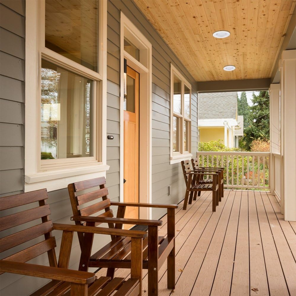 image:imageGlobe Electric 90958 4 Rust Proof IndoorOutdoor Ridged Baffle Round Trim Recessed Lighting Kit 4Pack White Easy Install PushNClick Clips 388 Hole Size Porch Light Bulb Not Included4Pack