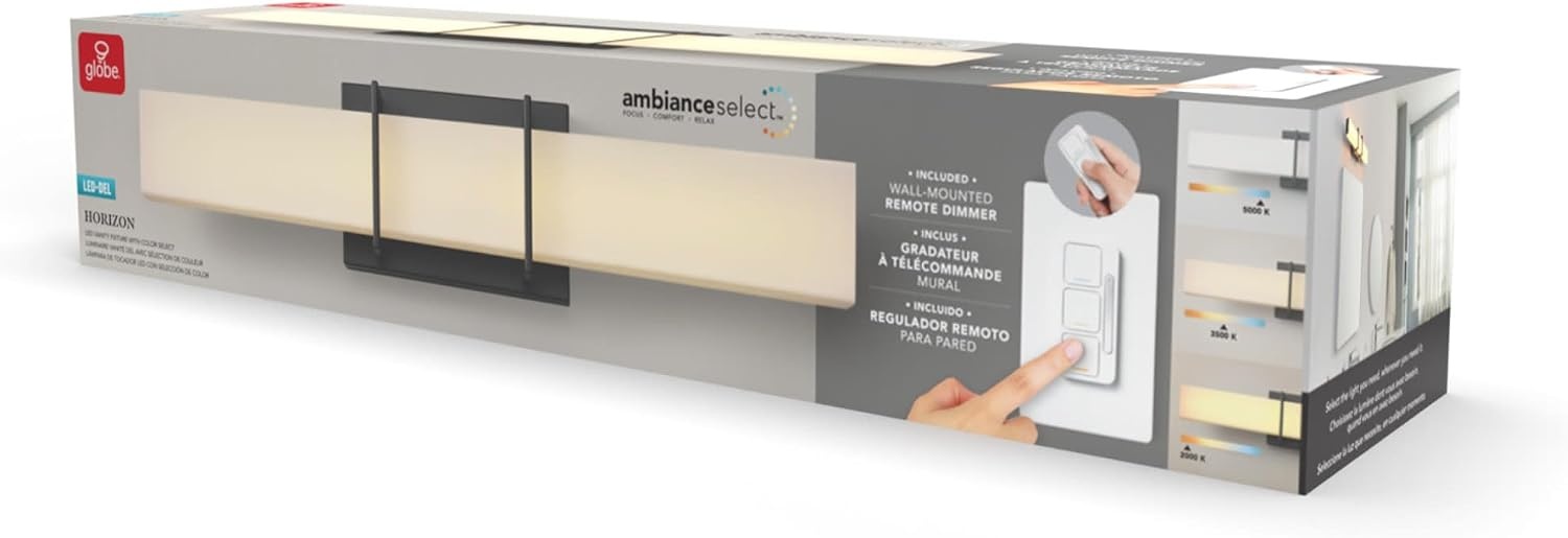 image:imageGlobe Electric 91005408 Horizon 24 Wide LED Bath Bar with Frosted Acrylic Shade Black