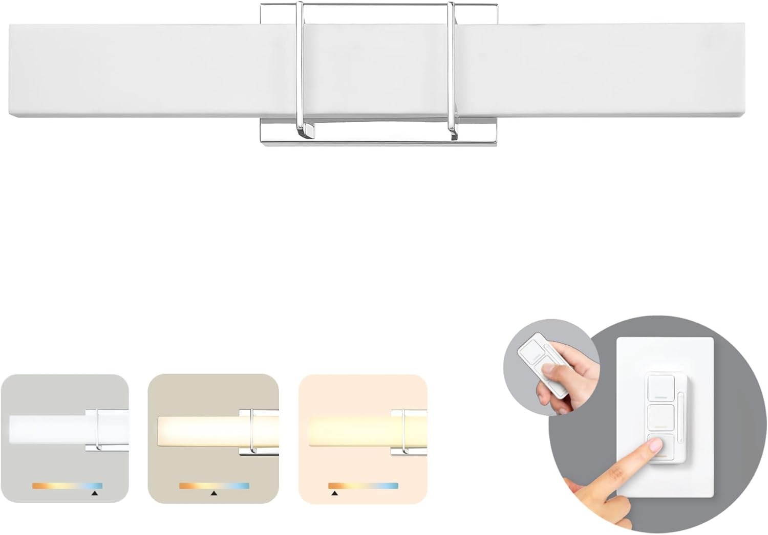 image:imageGlobe Electric 91005408 Horizon 24 Wide LED Bath Bar with Frosted Acrylic Shade Chrome